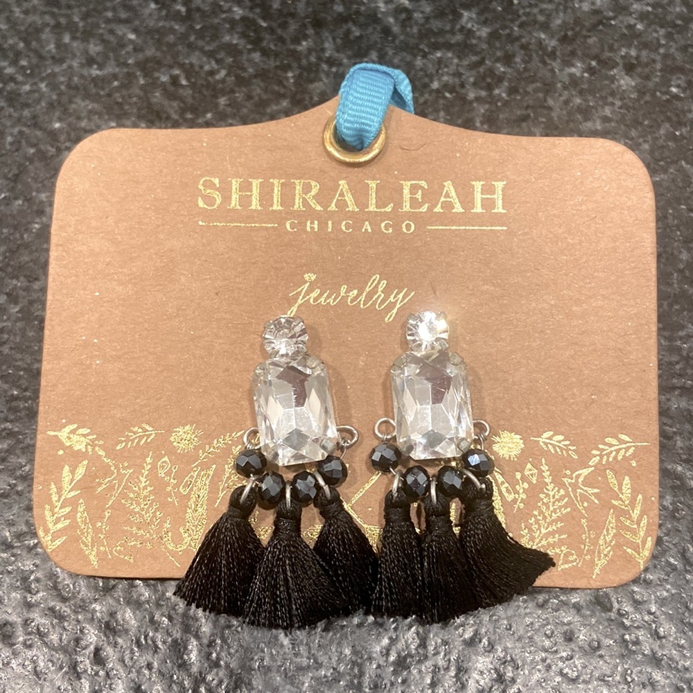 Shiraleah NWT black oriana demi earrings tassel rhinestone Anthro boho glamour